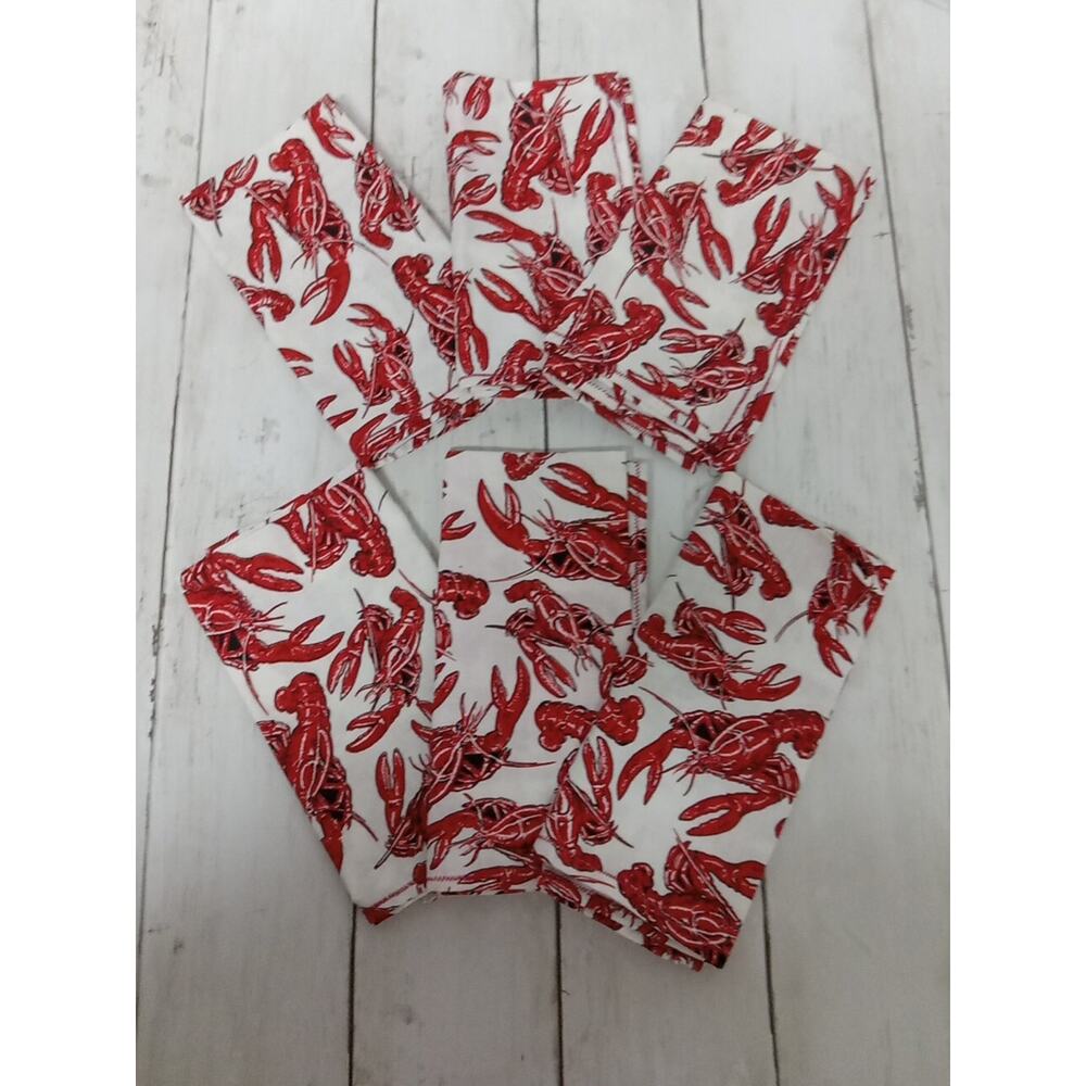 Lobster Cotton Napkins 12x12 Handmade Crafted With Love set of 6
